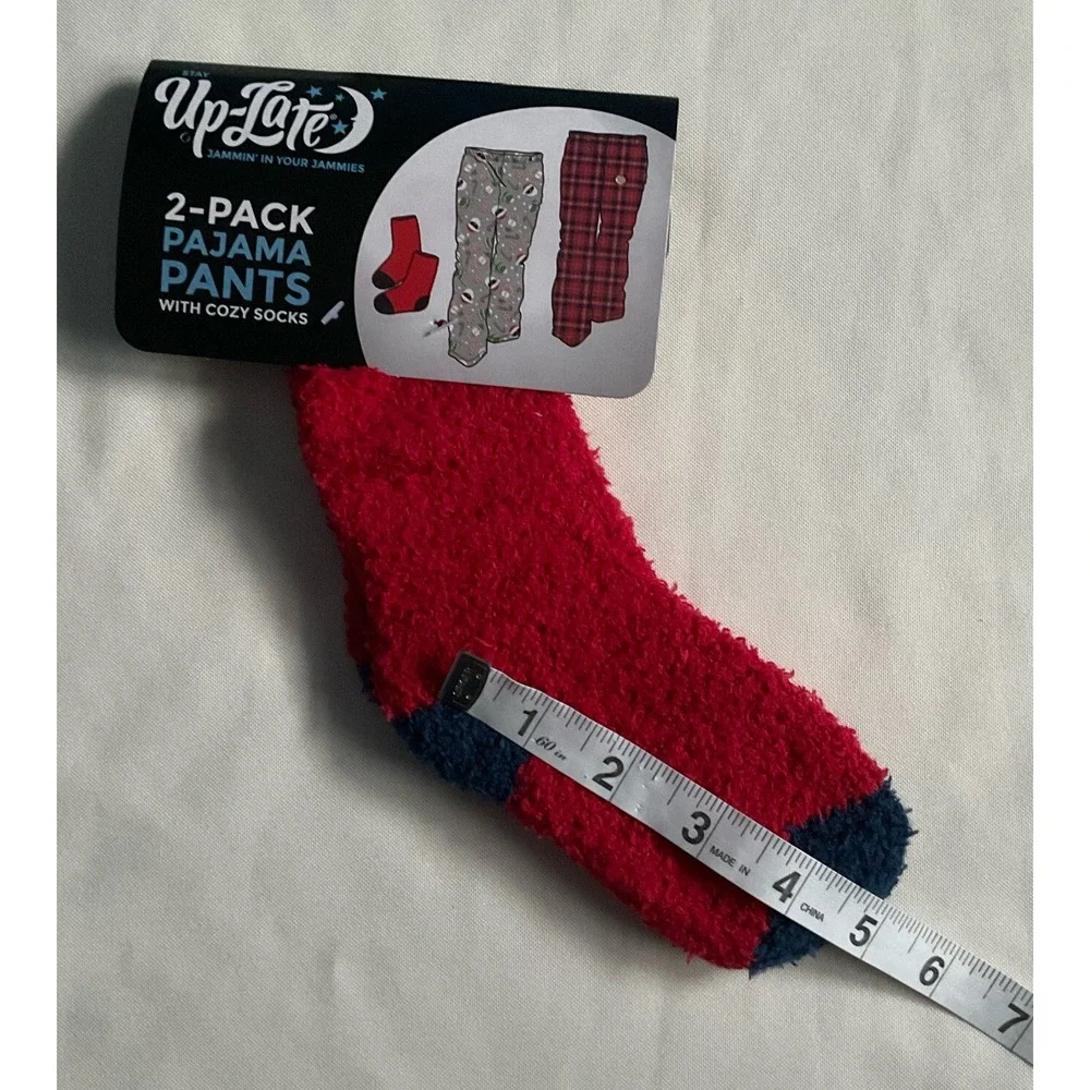 Up Late 2 pack Boys  Pajama Pants‎ With  Socks Size M 6/8 Holiday